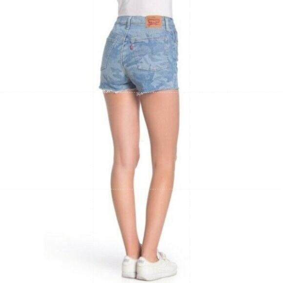 Levis 501 Red Tab Denim Short Women 30 Hi Rise Button Fly Camo Print Cut Off NWT - Picture 4 of 8